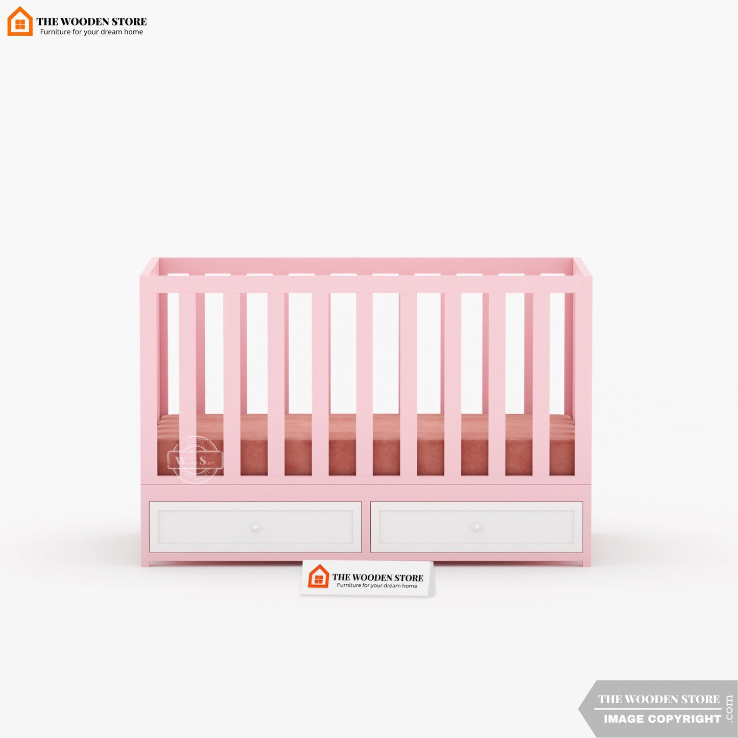 Nursery Baby Crib With Storage Drawer (Pink)