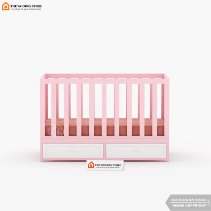 Nursery Baby Crib With Storage Drawer (Pink)