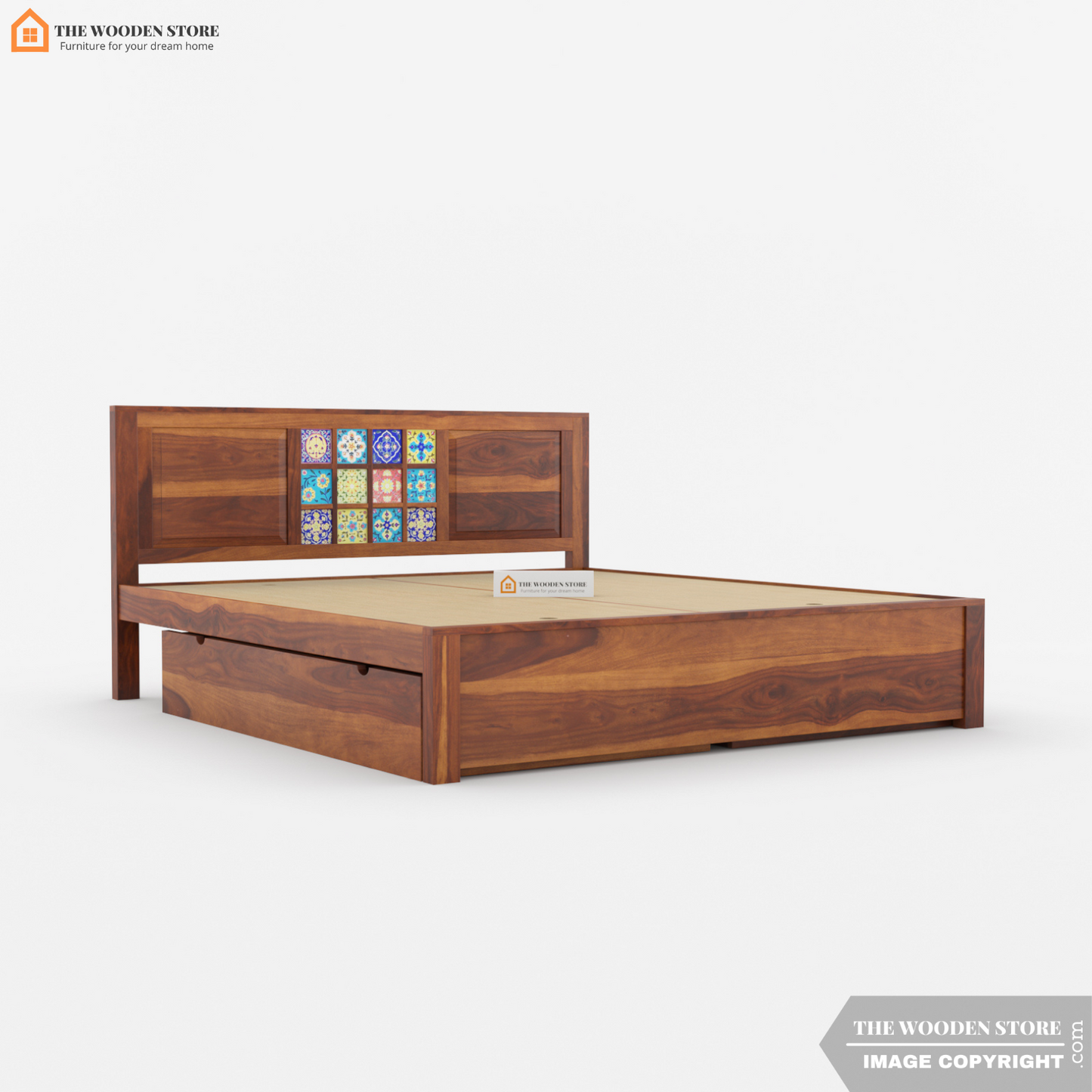 Bunny Bed with Drawer Storage (King Size, Honey Finish)