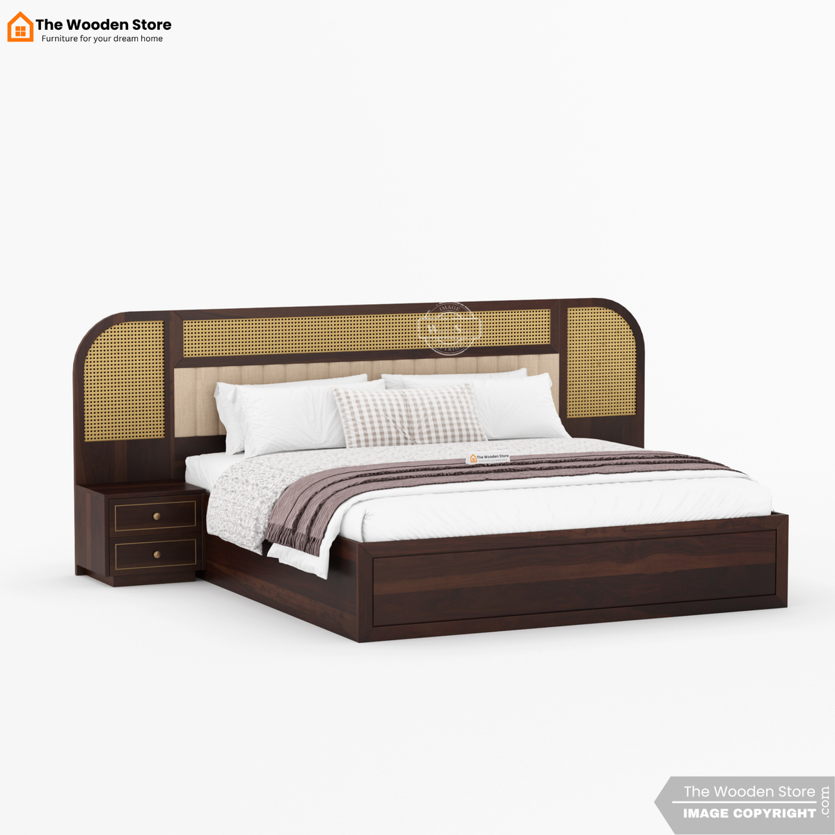 Saya Hydraulic Bed With Storage (King Size, Walnut Finish)