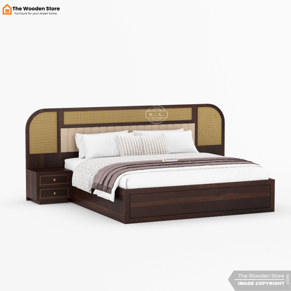 Saya Hydraulic Bed With Storage (King Size, Walnut Finish)
