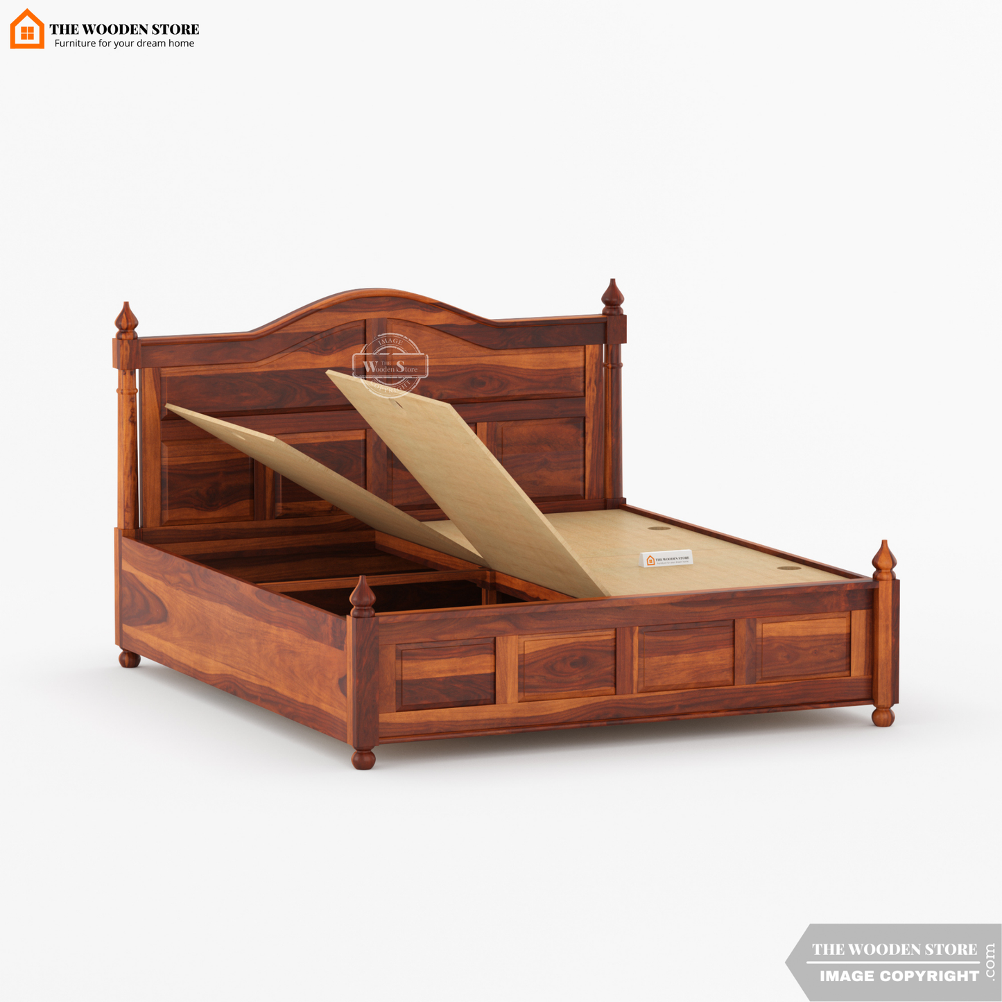 Boonville Bed With Box Storage (Queen Size, Honey Finish)