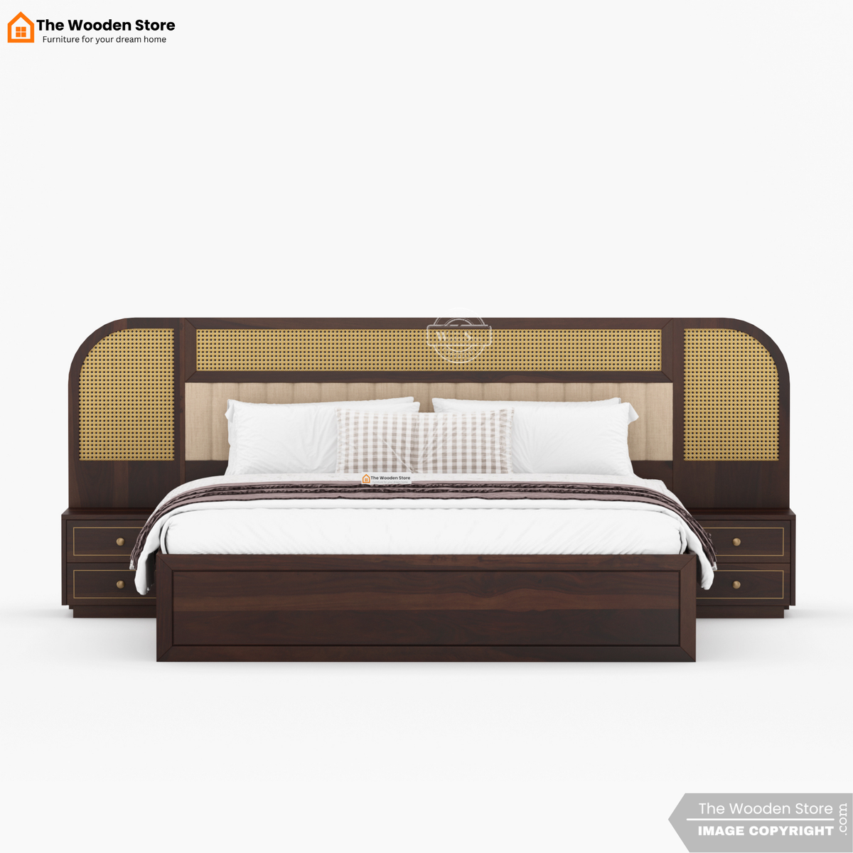 Saya Hydraulic Bed With Storage (King Size, Walnut Finish)