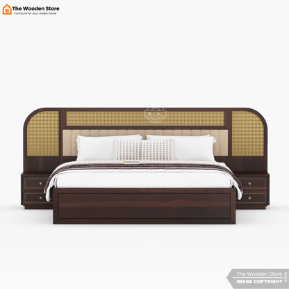 Saya Hydraulic Bed With Storage (King Size, Walnut Finish)