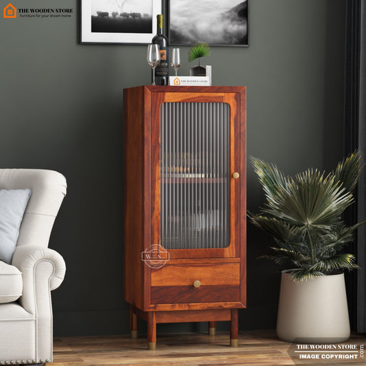 Chloe Bar Cabinet with Fluted Glass (Honey Finish)
