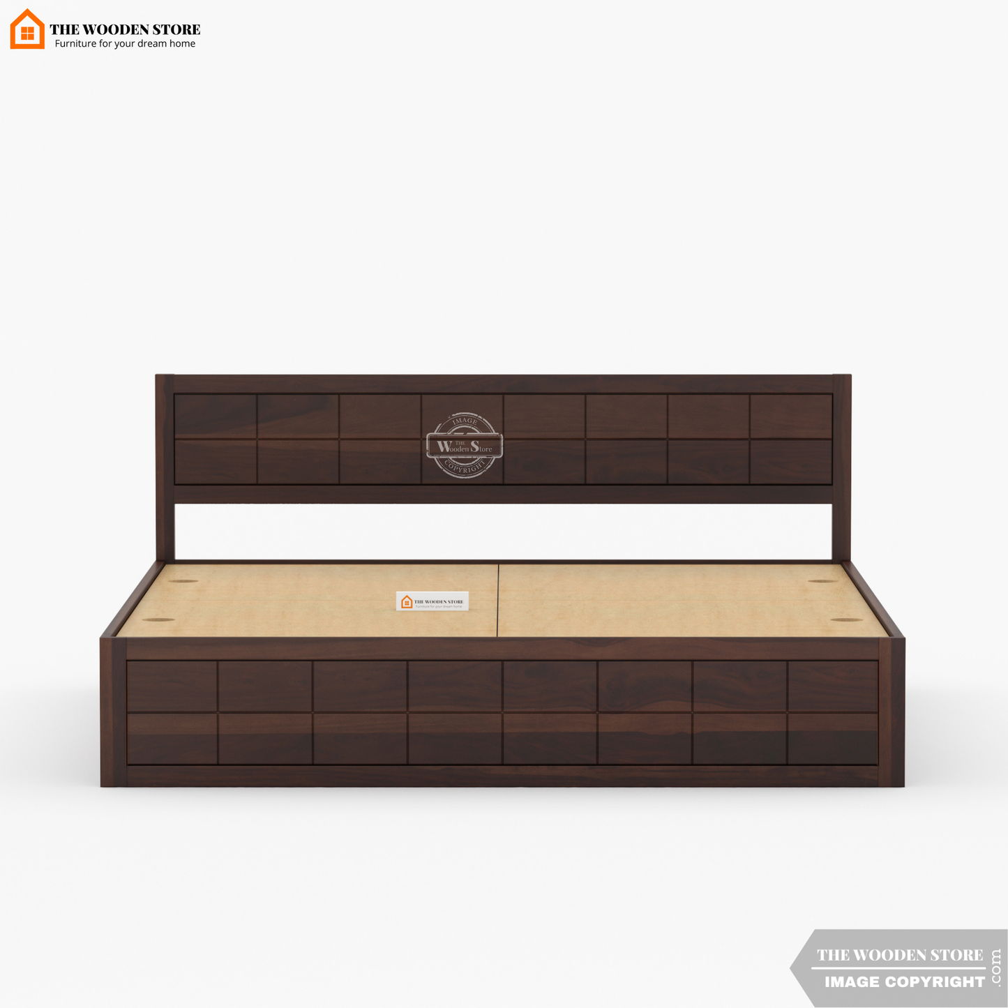 Bricks Bed With Box Storage (Queen Size, Walnut Finish)