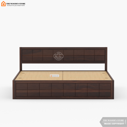 Bricks Bed With Box Storage (Queen Size, Walnut Finish)