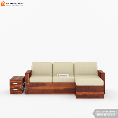Shawn L-Shaped Sofa with Storage (Honey Finish)