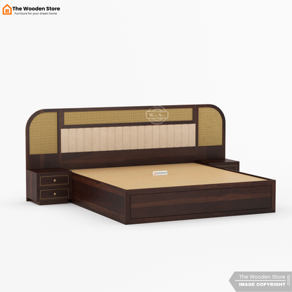 Saya Hydraulic Bed With Storage (King Size, Walnut Finish)