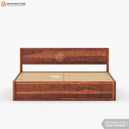 Bricks Bed With Box Storage (King Size, Honey Finish)