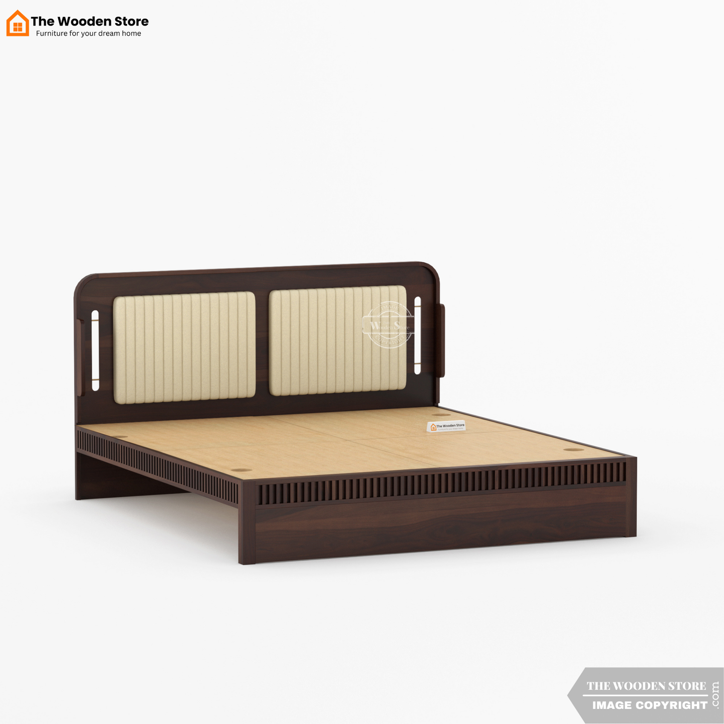 Liam Upholstered Bed without Storage (Queen Size, Walnut Finish)