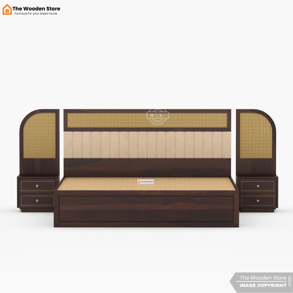 Saya Hydraulic Bed With Storage (King Size, Walnut Finish)