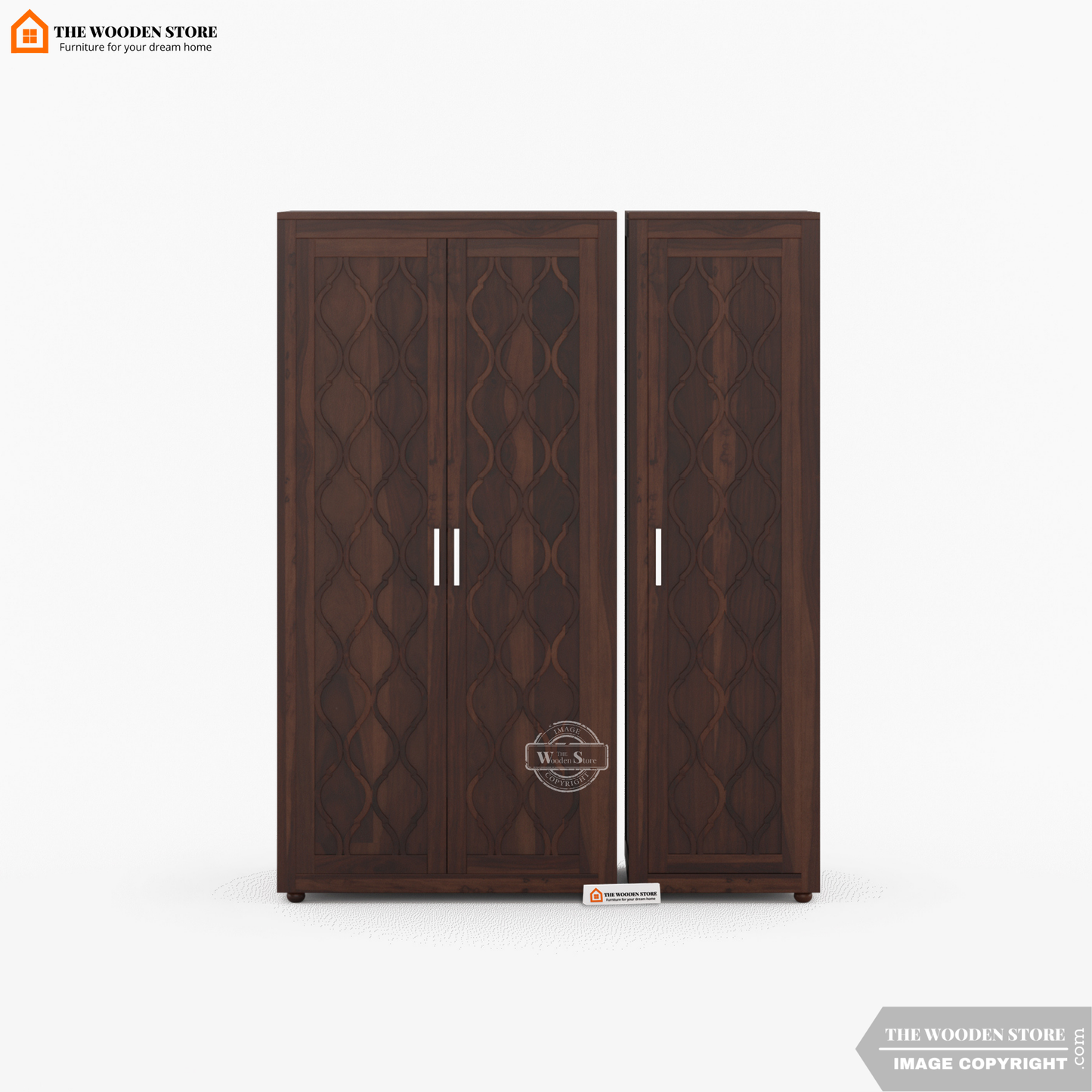 Joel 3 Door Multi-Utility Wardrobe (Walnut Finish)