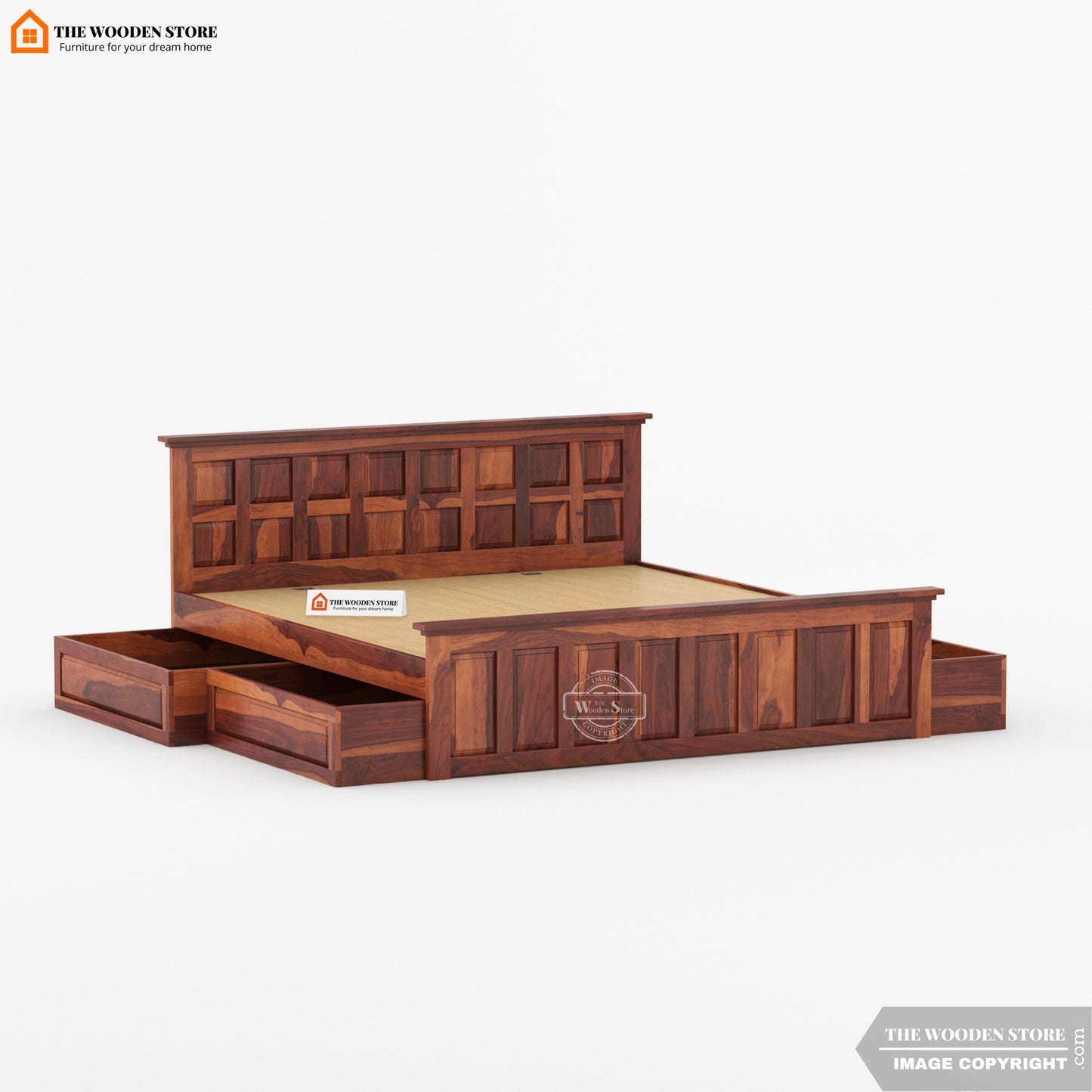 Paloma Bed with Drawer Storage (King Size, Honey Finish)