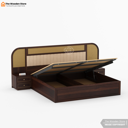 Saya Hydraulic Bed With Storage (King Size, Walnut Finish)