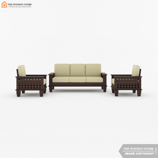 Donald 3+1+1 Wooden Sofa Set (Walnut Finish)