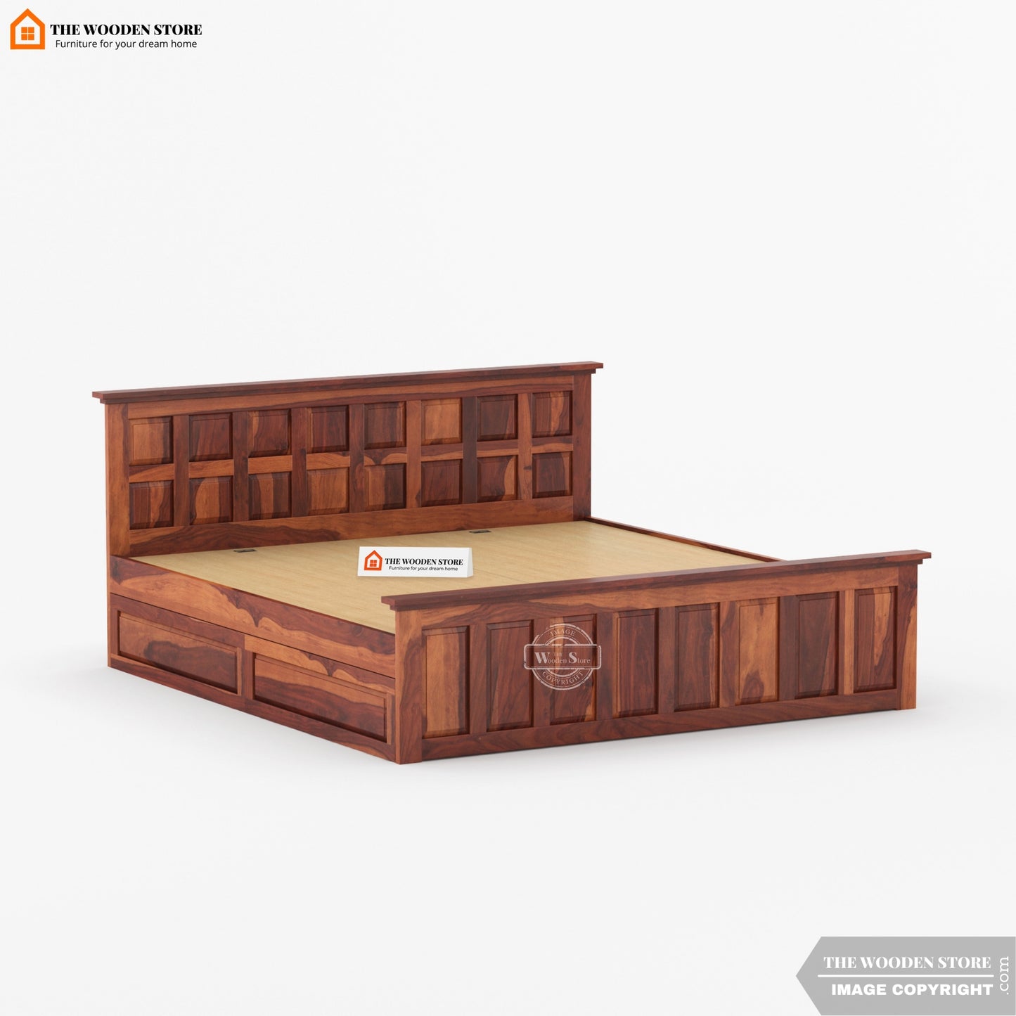 Paloma Bed with Drawer Storage (King Size, Honey Finish)