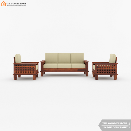 Donald 3+1+1 Wooden Sofa Set (Honey Finish)