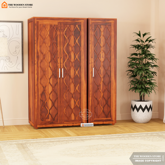 Joel 3 Door Multi-Utility Wardrobe (Honey Finish)
