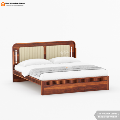 Liam Upholstered Bed without Storage (King Size, Honey Finish)