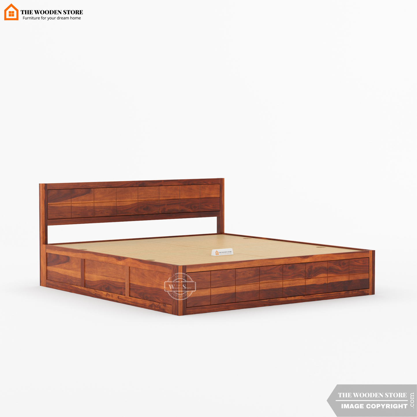 Bricks Bed With Box Storage (King Size, Honey Finish)