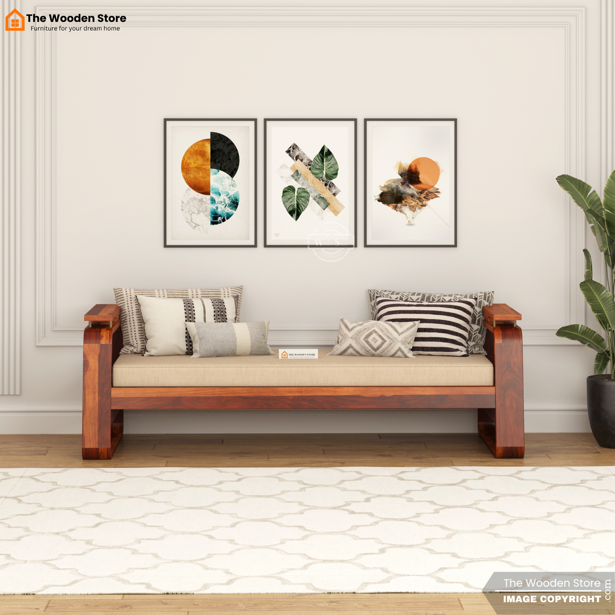 Urban Divan With Cane and Brass Detailing (Honey Finish)