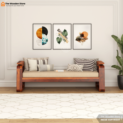 Urban Divan With Cane and Brass Detailing (Honey Finish)