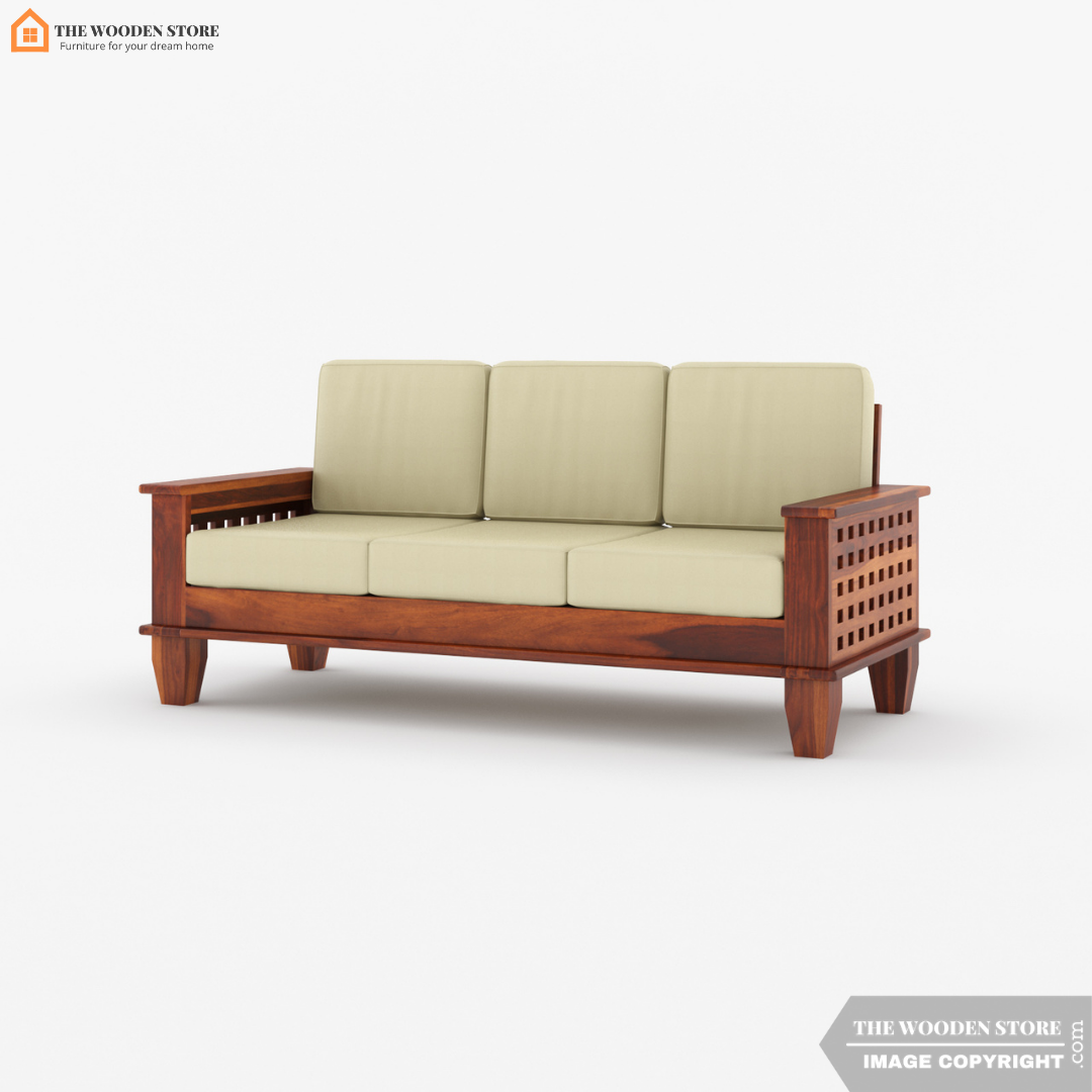 Donald 3 Seater Wooden Sofa (Honey Finish)