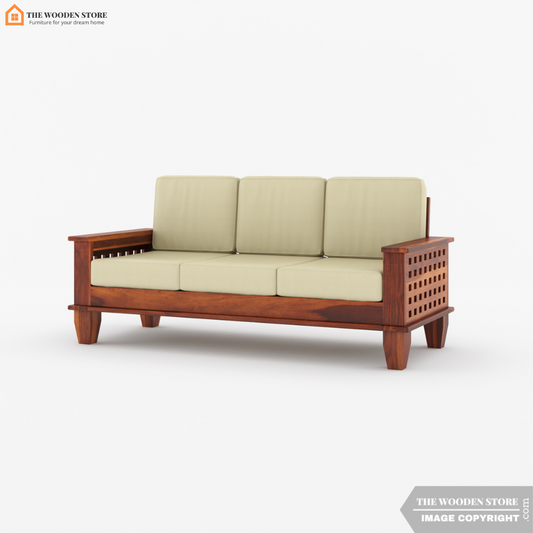 Donald 3 Seater Wooden Sofa (Honey Finish)