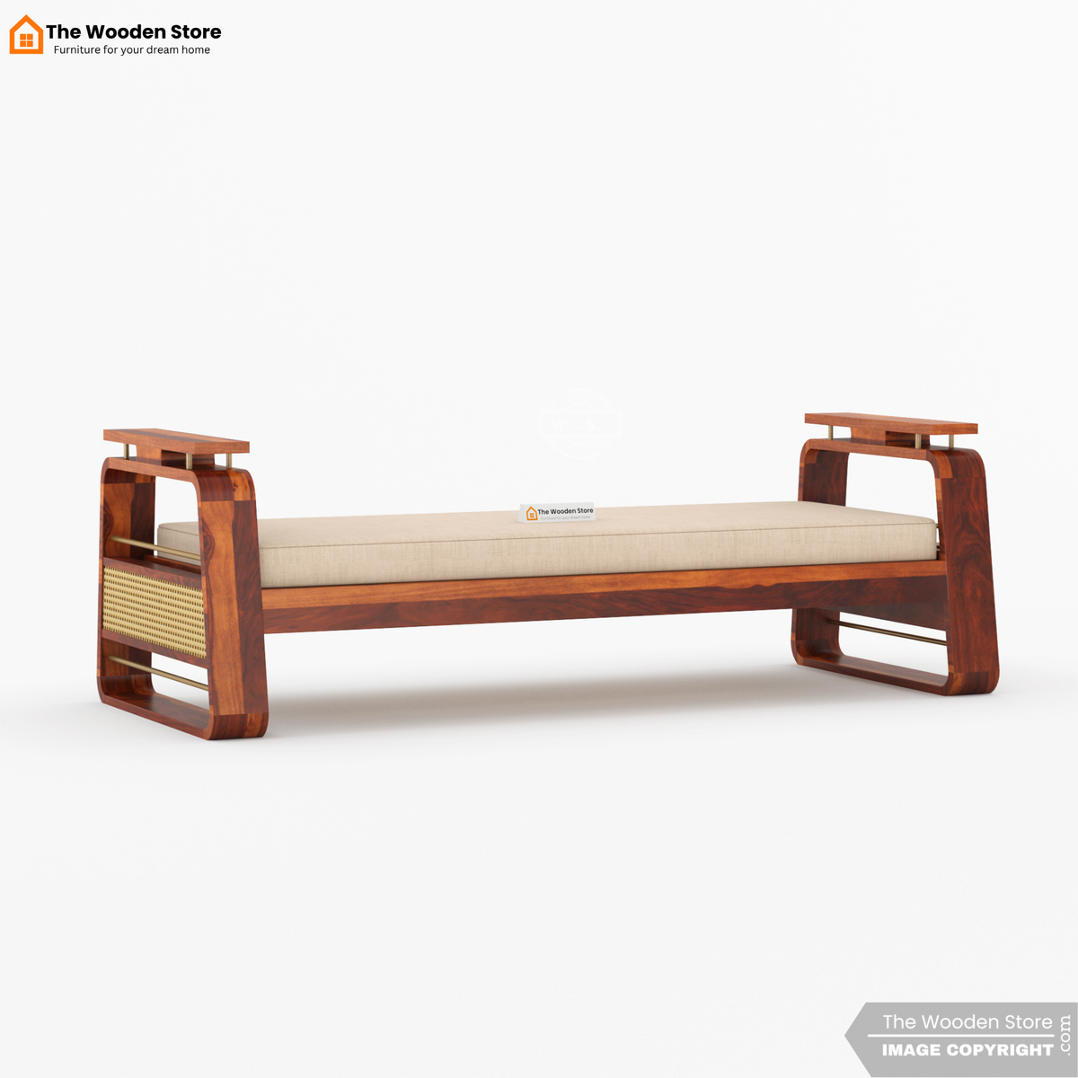 Urban Divan With Cane and Brass Detailing (Honey Finish)