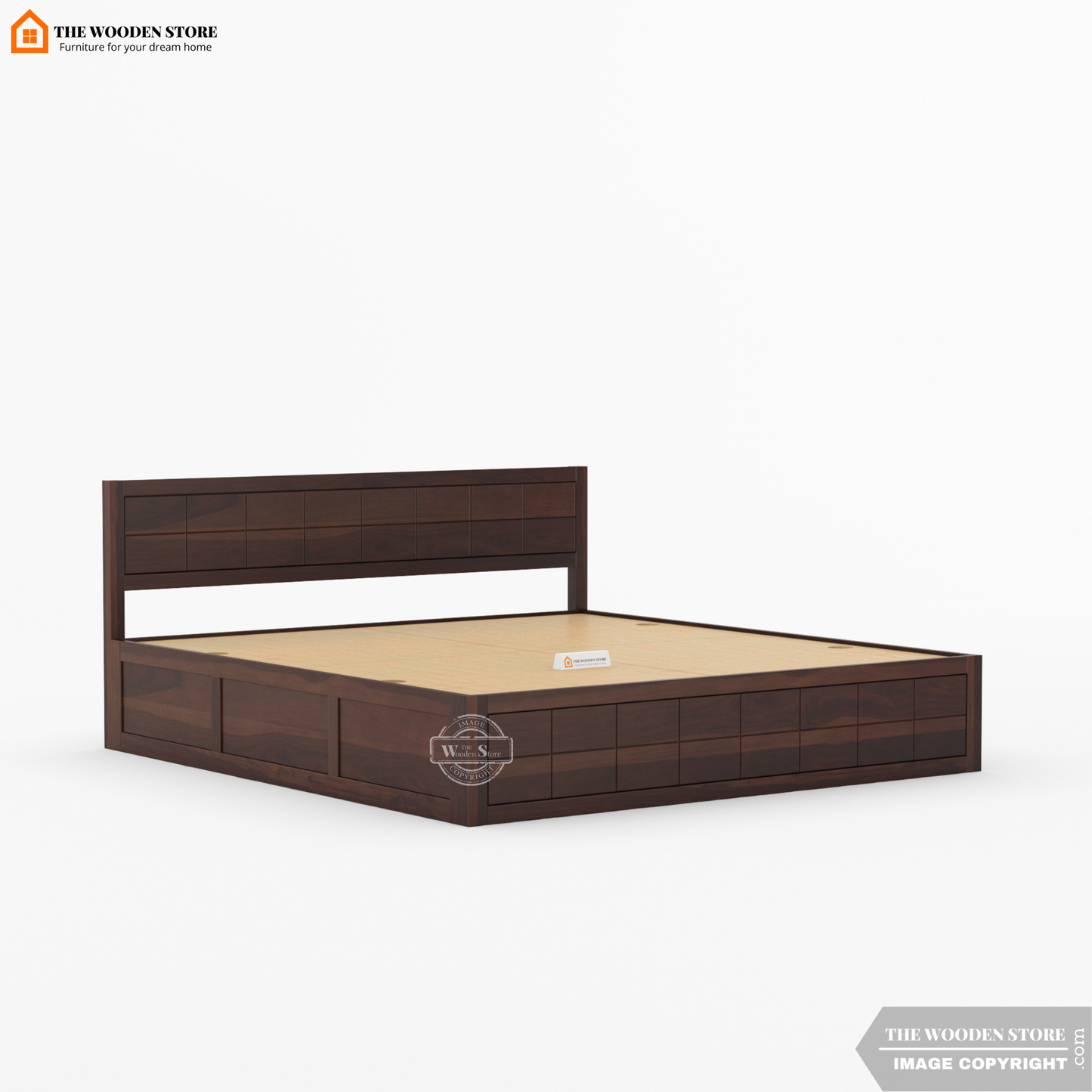 Bricks Bed With Box Storage (Queen Size, Walnut Finish)