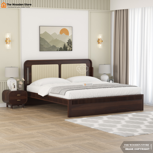 Liam Upholstered Bed without Storage (King Size, Walnut Finish)