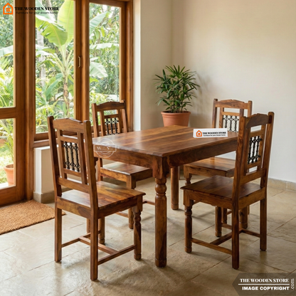 Tavin 4 Seater Sheesham Wood Dining Set (Honey Finish)
