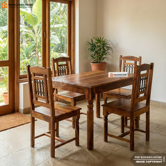 Tavin 4 Seater Sheesham Wood Dining Set (Honey Finish)