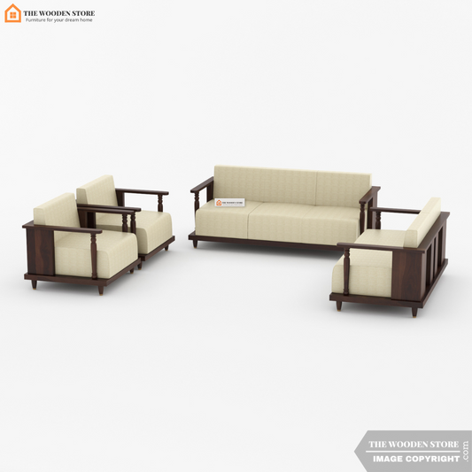 Gabriel 3+2+1+1 Wooden Sofa Set (Walnut Finish)