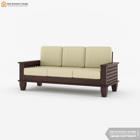 Donald 3 Seater Wooden Sofa (Walnut Finish)