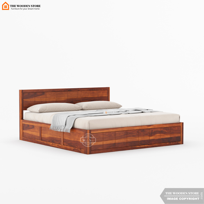 Bricks Bed With Box Storage (King Size, Honey Finish)