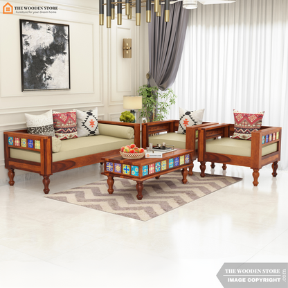 Bunny 3+1+1 Wooden Sofa Set (Honey Finish)