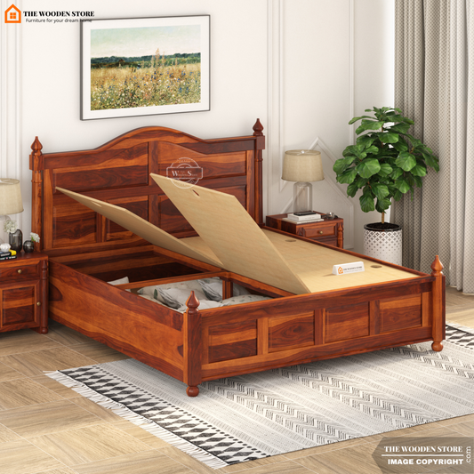Boonville Bed With Box Storage (King Size, Honey Finish)