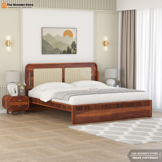 Liam Upholstered Bed without Storage (King Size, Honey Finish)