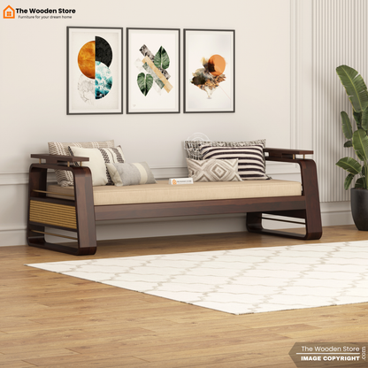 Urban Divan With Cane and Brass Detailing (Walnut Finish)