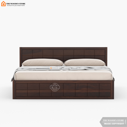 Bricks Bed With Box Storage (Queen Size, Walnut Finish)