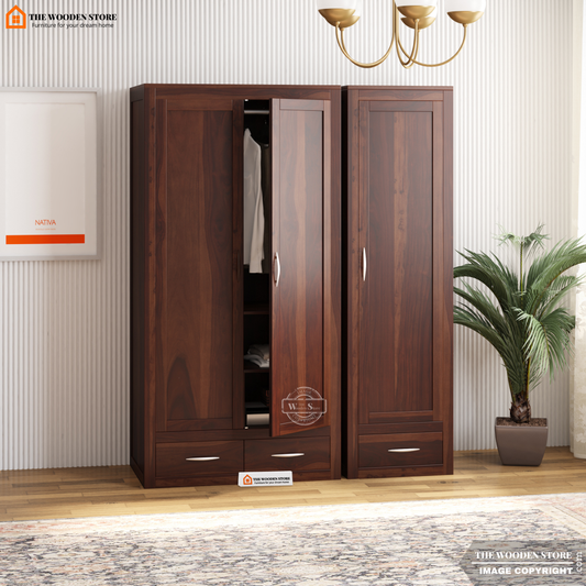 Jason 3 Door Multi-Utility Wardrobe (Walnut Finish)