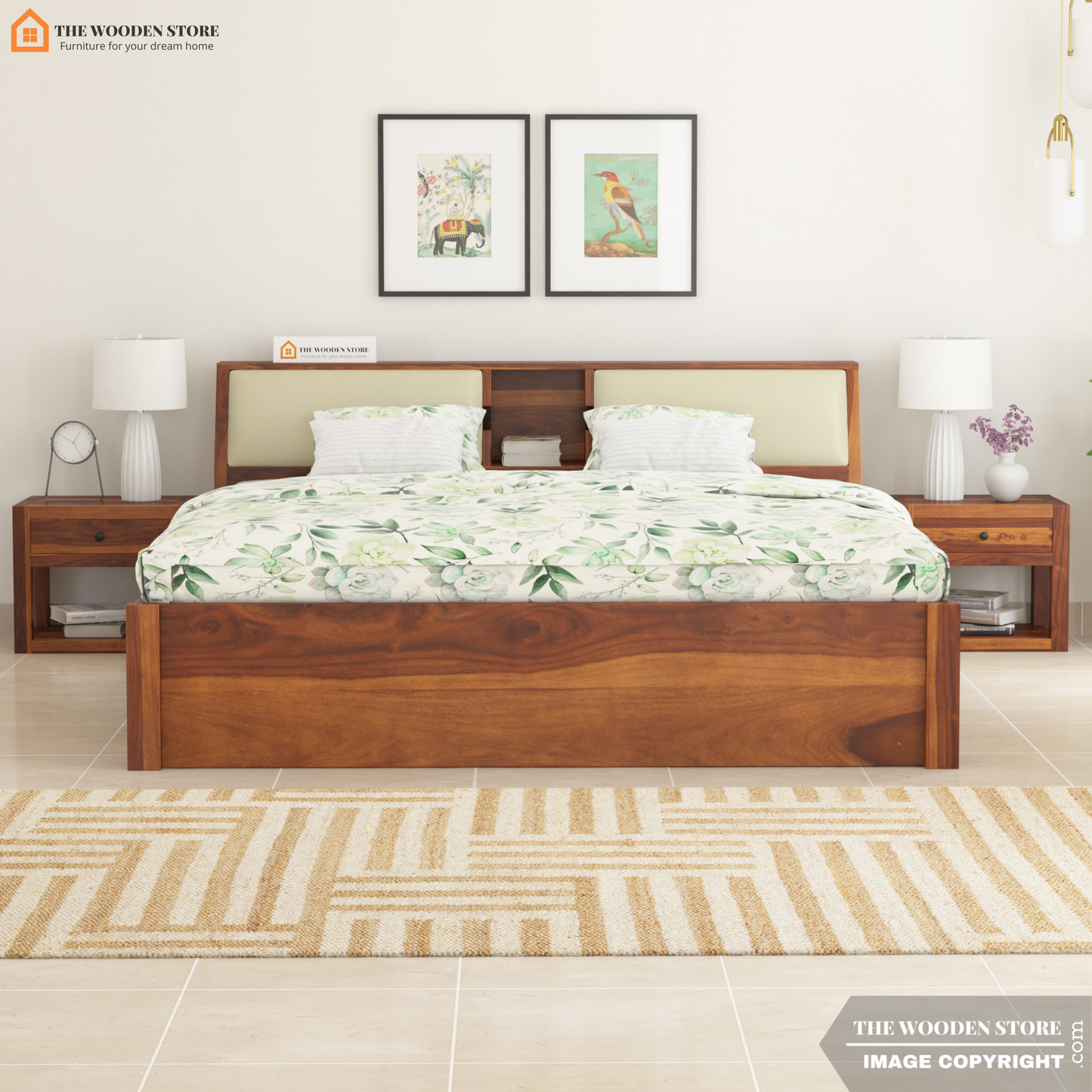Walker Bed with Drawer Storage (King Size, Honey Finish)