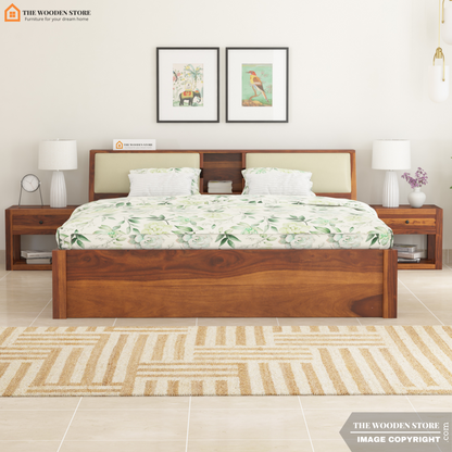 Walker Bed with Drawer Storage (King Size, Honey Finish)
