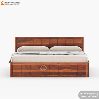 Bricks Bed With Box Storage (King Size, Honey Finish)