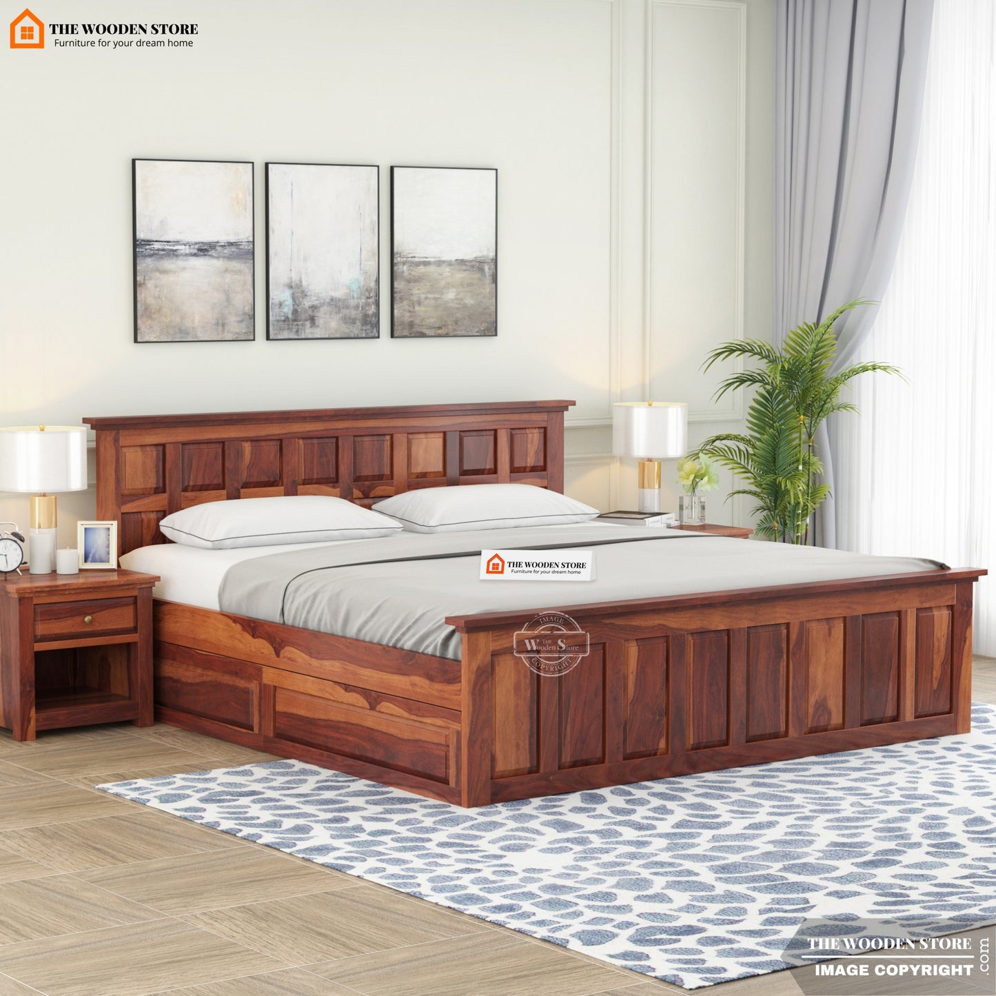 Paloma Bed with Drawer Storage (King Size, Honey Finish)