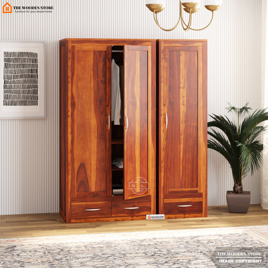 Jason 3 Door Multi-Utility Wardrobe (Honey Finish)