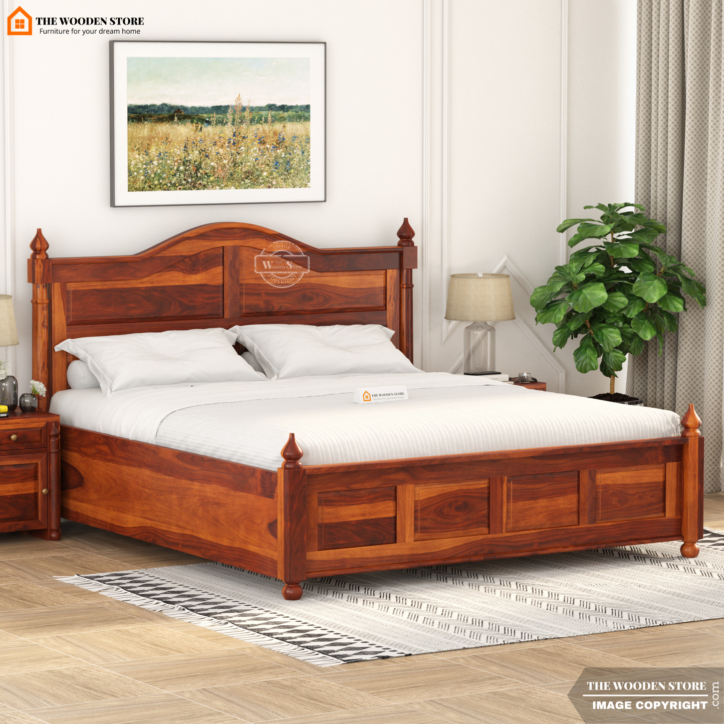 Boonville Bed With Box Storage (Queen Size, Honey Finish)