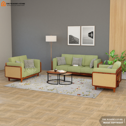 Arica 3+2+1 Cane Wooden Sofa Set (Honey Finish)